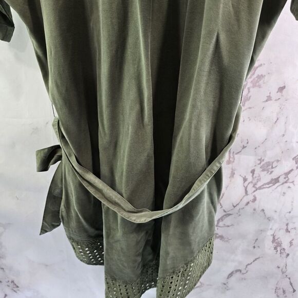 Desigual Dress Women Small Green Army Embroidered Shirt Tie Floral Military Boho - Picture 7 of 12